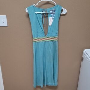 Free People Aqua Dress with Multicolor Waist Tie 🩵